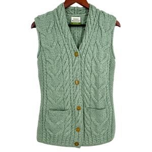 NEW NWOT Shannon Irish Woolen Mills Womens Small Green Merino Wool Winter Vest